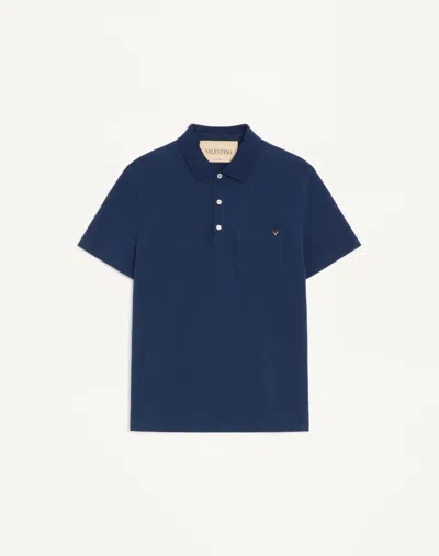 Valentino Polo Shirt In Cotton Piquet With Vgold In Blue