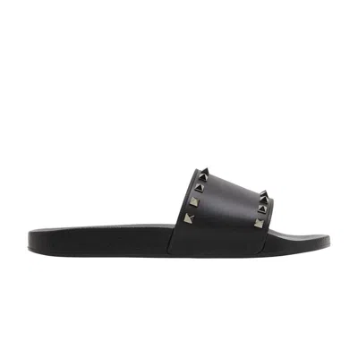 Pre-owned Valentino Garavani Valentino Valentino Rockstud Rubber Slider Sandal 'black' | Men's Size 39