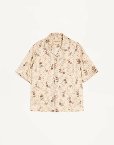 Valentino Silk Bowling Shirt With Papier Floral Print In White