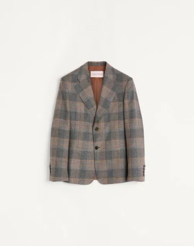 Valentino Veste Droite  En Lin Avec Motif À Carreaux Homme Gris 52