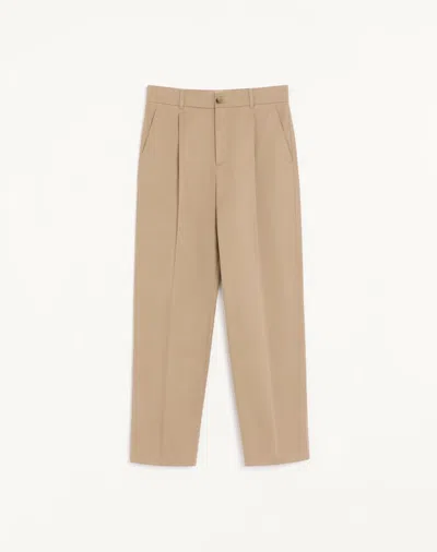 Valentino Trousers In Cotton Gabardine With Vlogo Embroidery In Brown
