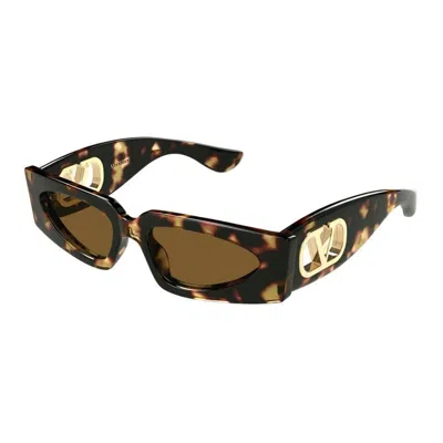 Valentino Eyewear Rectanuglar Frame Sunglasses In Brown