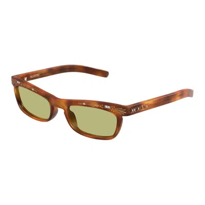 Valentino Garavani Havana-havana-green Acetate Sunglasses In Brown