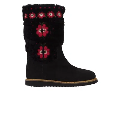 Pre-owned Valentino Garavani Valentino Valentino Wmns Fur Boot 'embroidered Flowers - Black' | Women's Size 35