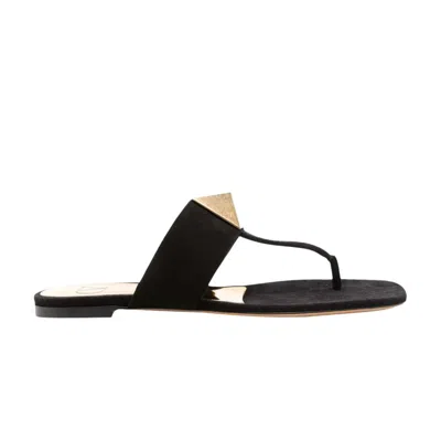 Pre-owned Valentino Garavani Valentino Valentino Wmns One Stud Flat Thong Sandal 'black Gold' | Women's Size 37.5