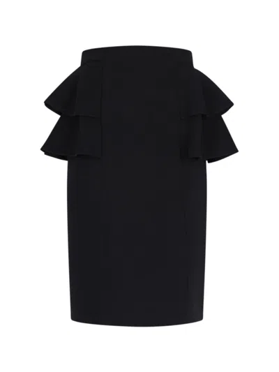 VALENTINO VALENTINO "VALENTINO" WOOL-SILK MIDI SKIRT – BLACK