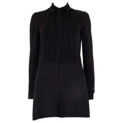 Pre-owned Valentino Valention Black Wool & Silk Pleated Long Sleeve Jumpsuit Romper 40 S