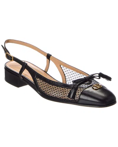 Valentino Garavani Valentino Valet Du Roi 25 Mesh & Leather Slingback Ballet Flat In Black