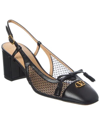 VALENTINO GARAVANI VALENTINO VALET DU ROI 60 MESH & LEATHER SLINGBACK PUMP