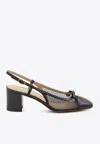 Valentino Garavani Valet Du Roi Slingback Pump In Mesh And Kidskin 60mm Woman Black 41.5 In Black
