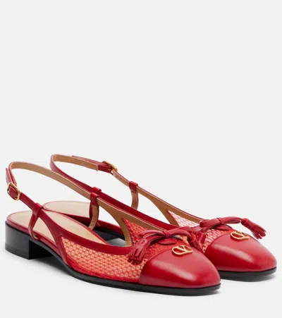 VALENTINO GARAVANI VALET DU ROI LEATHER AND MESH SLINGBACK FLATS