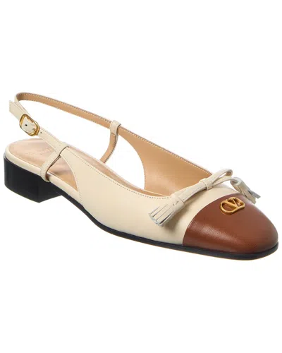 Valentino Garavani Valentino Valet Du Roi Leather Slingback Ballerina Flat In Neutral