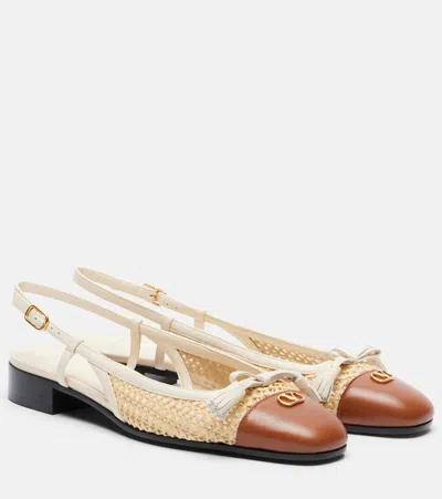 Valentino Garavani Valet Du Roi Tasseled Leather-trimmed And Raffia Slingback Ballet Flats In Brown