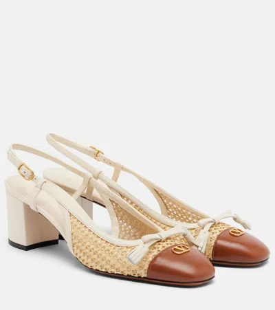 Valentino Garavani Valet Du Roi Slingback Pumps In Raffia And Kidskin 60mm In Neutral