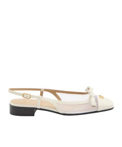 Valentino Garavani Valet Du Roi Tasseled Leather And Mesh Slingback Ballet Flats In White