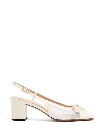 Valentino Garavani Valet Du Roi Slingback Pumps In Mesh And Kidskin 60mm In Neutral