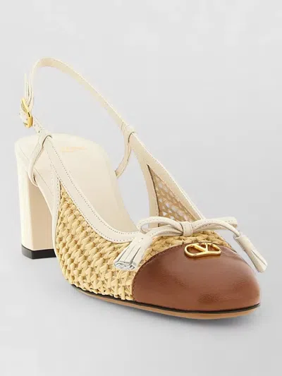 Valentino Garavani Valet Du Roi Slingback Pumps In Raffia And Kidskin 60mm In Neutral