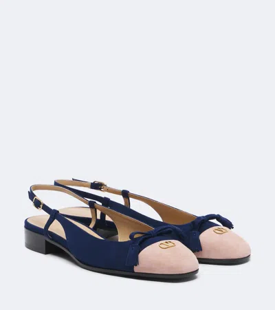 Valentino Garavani Slingback-flats Valet Du Roi Aus Veloursleder In Blue