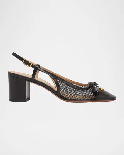 VALENTINO GARAVANI VALET DU ROI VLOGO LEATHER AND MESH SLINGBACK PUMPS