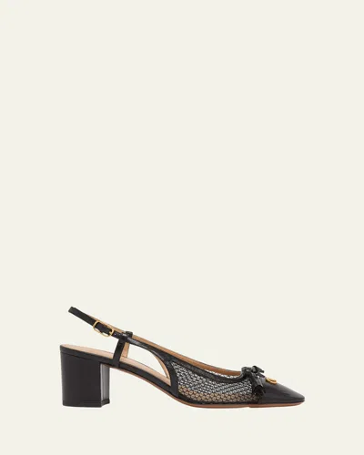 VALENTINO GARAVANI VALET DU ROI VLOGO LEATHER AND MESH SLINGBACK PUMPS