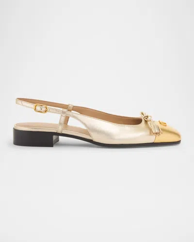 Valentino Garavani Valet Du Roi Vlogo Metallic Leather Slingback Ballerina Flats In Gold