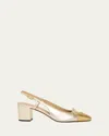 Valentino Valet Du Roi Vlogo Metallic Leather Slingback Pumps In Gold