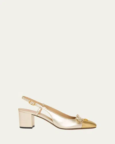 VALENTINO GARAVANI VALET DU ROI VLOGO METALLIC LEATHER SLINGBACK PUMPS