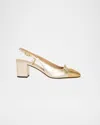 Valentino Garavani Valet Du Roi Vlogo Metallic Leather Slingback Pumps In Silver