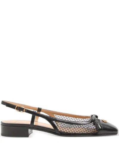 Valentino Garavani Valet Du Roi Slingback Ballerina In Mesh And Kidskin 25mm Woman Black 41.5
