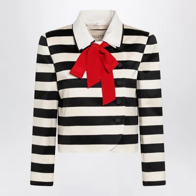 Valentino Striped Jacket Collared Neck Bow Detail In White