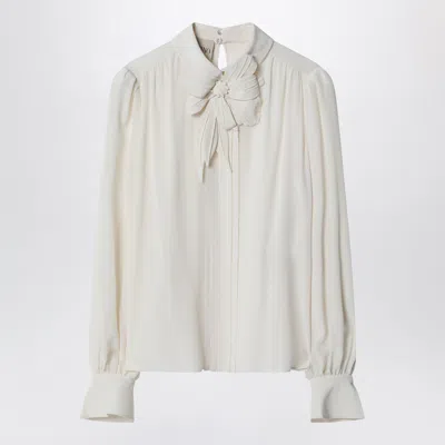 Valentino Vanilla-colored Silk Blouse With Flower In White