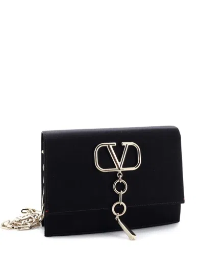 Pre-owned Valentino Garavani Vcase Shoulder Bag Leather Small Crossbody Bag In Black