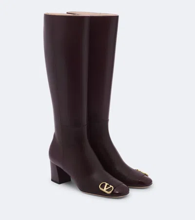 Valentino Garavani Veeside Vlogo Leather Knee-high Boots In Brown