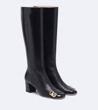 Valentino Garavani Veeside Vlogo Leather Knee-high Boots In Black