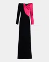 Valentino Velvet And Satin Strong-shoulder Gown In Multi