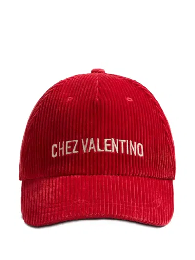 Valentino Garavani Corduroy Curved Brim Baseball Hat In Red