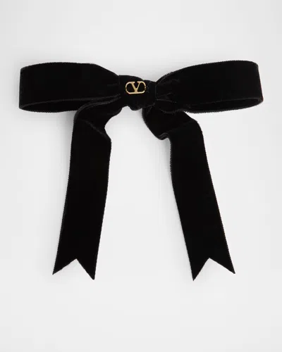 Valentino Garavani Velvet Bow Hair Clip In N06 Nero Oro