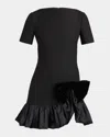 Valentino Velvet Bow Ruffle Short-sleeve Mini Dress In Black