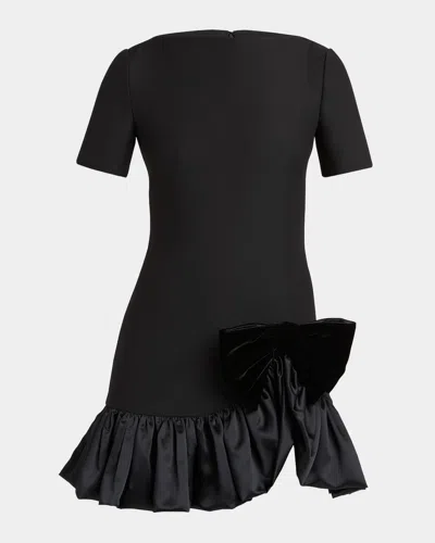 VALENTINO VELVET BOW RUFFLE SHORT-SLEEVE MINI DRESS