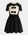 Valentino Double-bow Mini Dress In Wool In Beigeblack