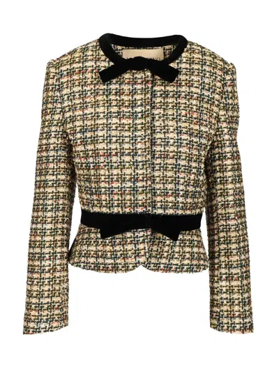 VALENTINO VELVET BOW TWEED JACKET JACKETS MULTICOLOR