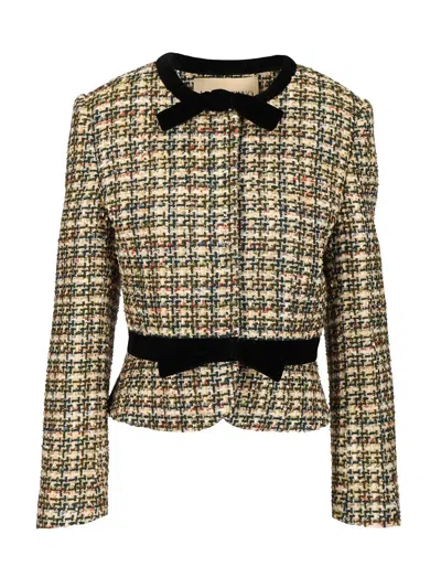 Valentino Velvet Bow Tweed Jacket In Multi