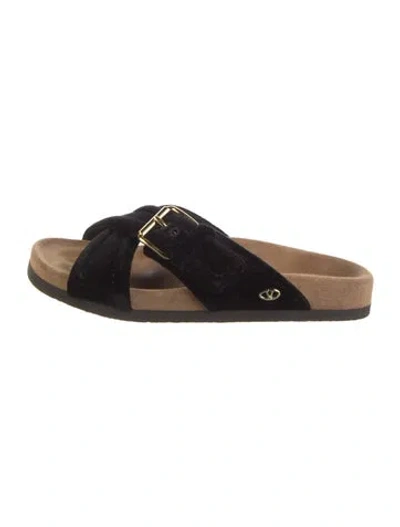 Pre-owned Valentino Garavani Velvet Colorblock Pattern Slides In Black