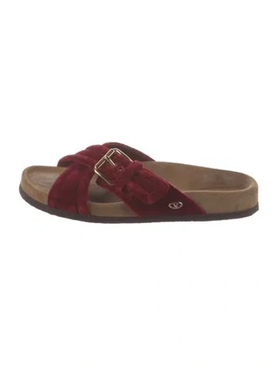 Pre-owned Valentino Garavani Velvet Colorblock Pattern Slides In Red
