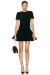 Valentino Short-sleeve Velvet Flared Mini Dress In Nero