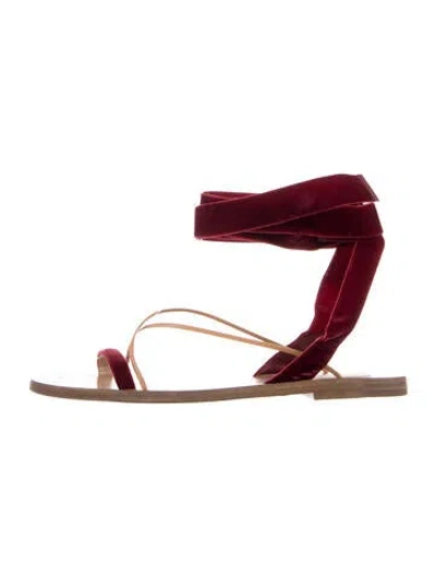 Pre-owned Valentino Garavani Velvet Flats In Burgundy