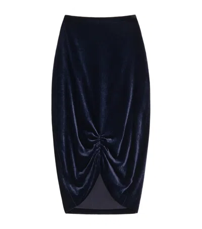 Valentino Velvet Gathered Midi Skirt In Blue