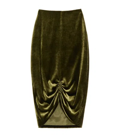 Valentino Velvet Gathered Midi Skirt In Green