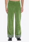 Valentino Washed Cotton-linen Velvet Trousers With Jacquard Hems In Green