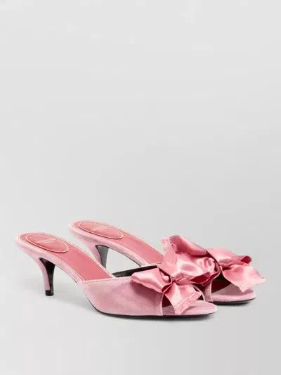 Valentino Garavani Velvet Kitten Heel Mules Open Toe Bow In Pink